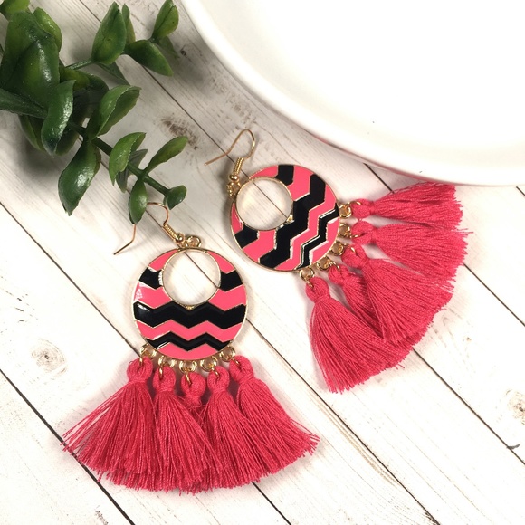 Chevron Tassel Dangle Earrings - Picture 1 of 4